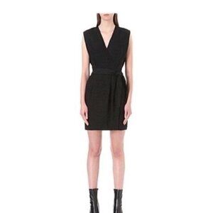 Sandro Women's Jacquard Black Wrap Effect Silk Belted Mini Dress Size 1/US 0-2